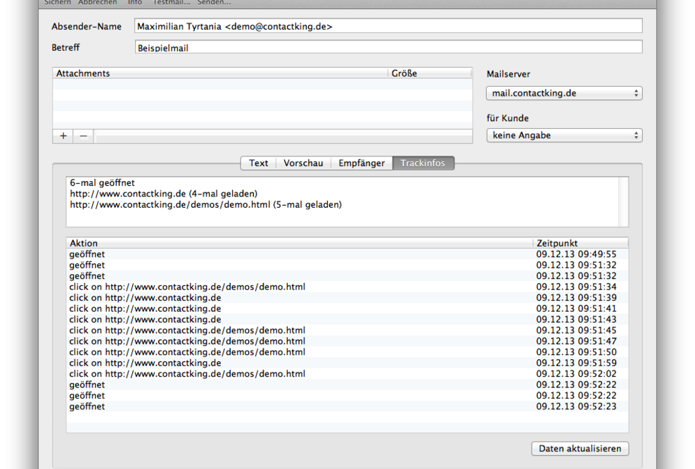 Contact King 4.1 ermittelt Klickraten beim E-Mailversand