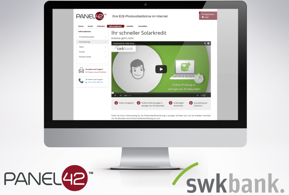 Panel42 und die SWK Bank kooperieren bei der Finanzierung von Photovoltaikanlagen