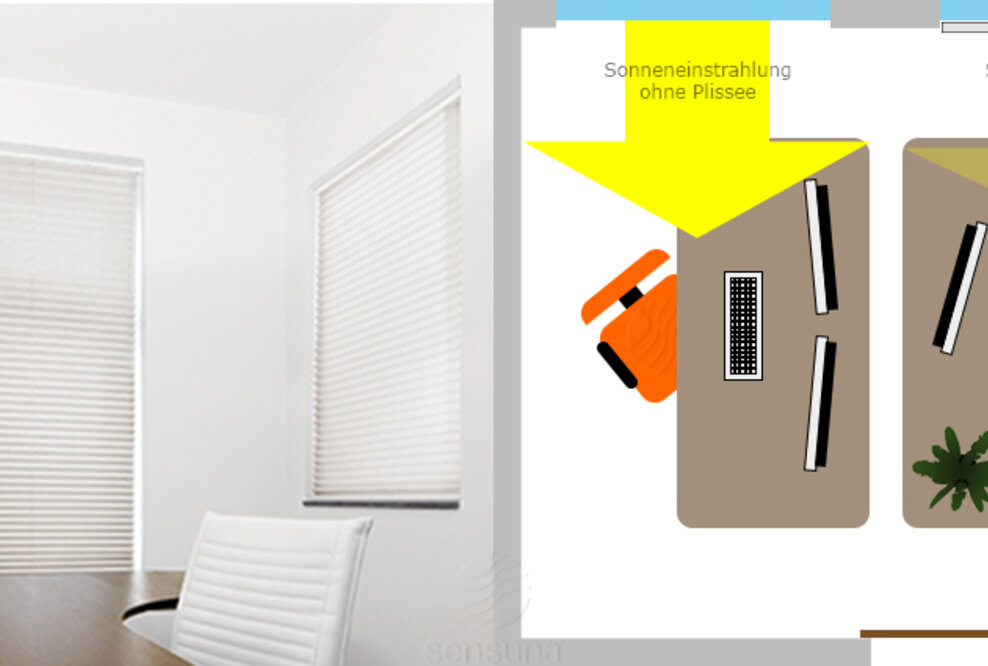 Plissees auch im Büro als Blendschutz und Fensterdekoration nutzen