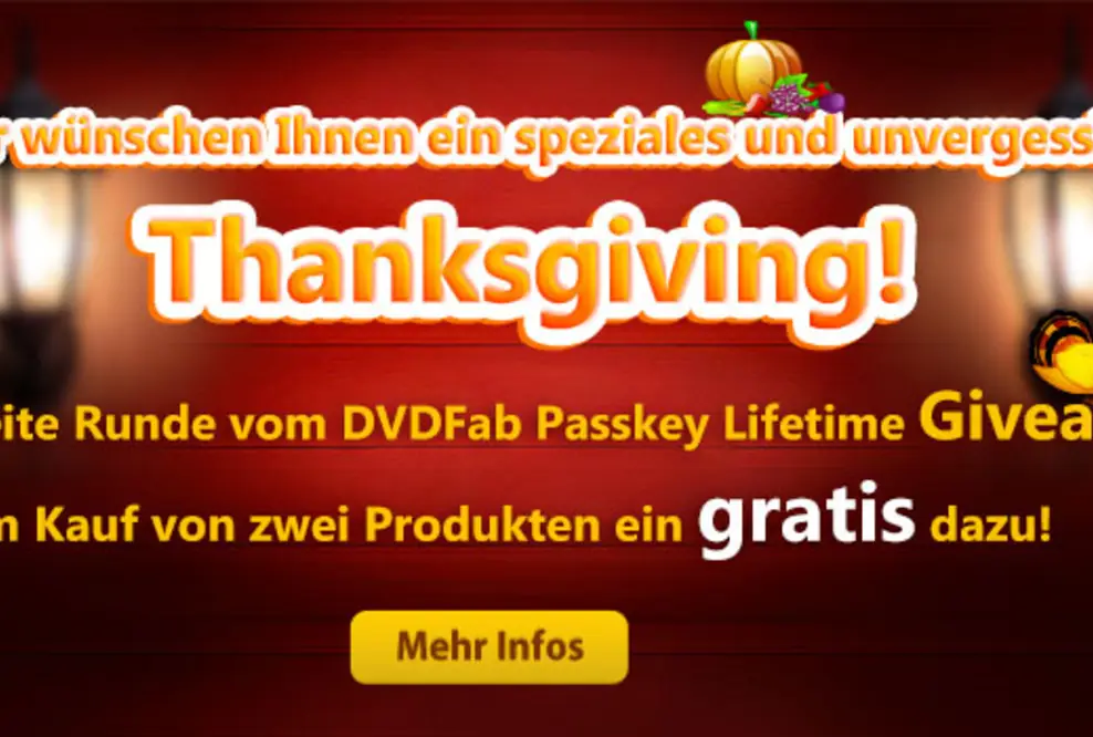 DVDFab lädt den Benutzern ein, ein speziales und unvergessliches Thanksgiving zu genießen!
