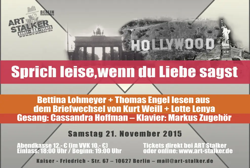 „Sprich leise, wenn du Liebe sagst“-Bettina Lohmeyer und Thomas Engel lesen Kurt Weill und Lotte Lenya