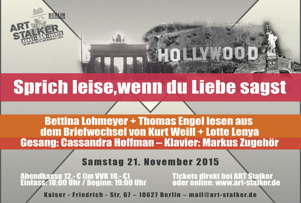 „Sprich leise, wenn du Liebe sagst“-Bettina Lohmeyer und Thomas Engel lesen Kurt Weill und Lotte Lenya