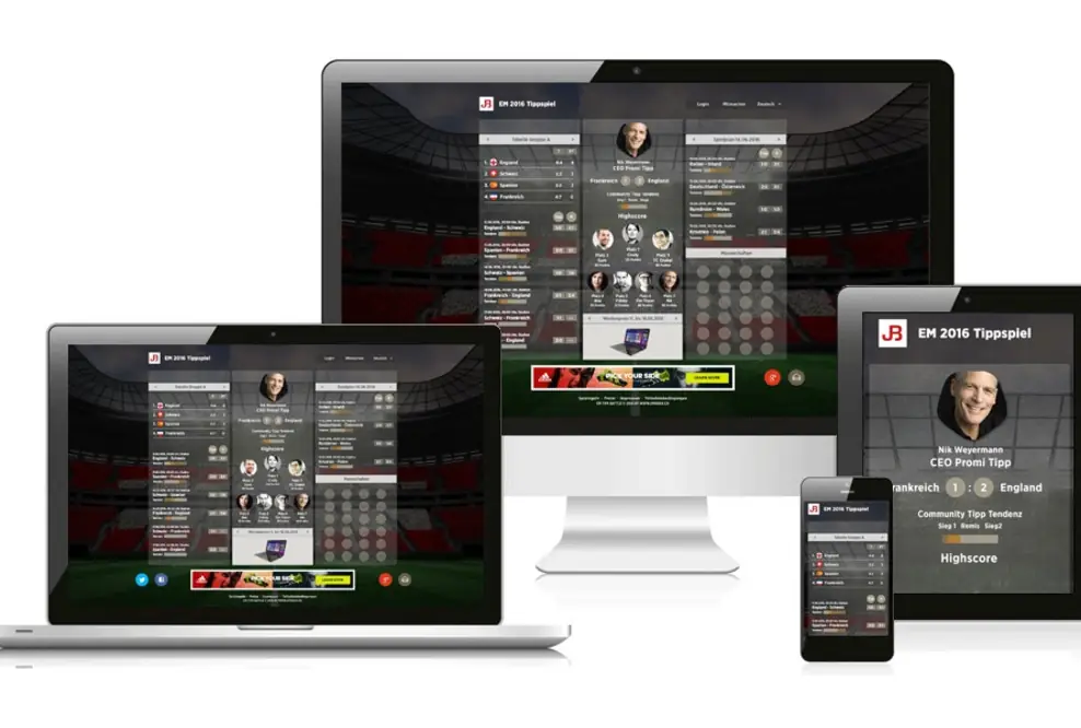 Die Fussball-Tippspiel Web-Applikation „Tipp Striker“ lässt Unternehmen die Emotionen um die EM 2016 nutzen
