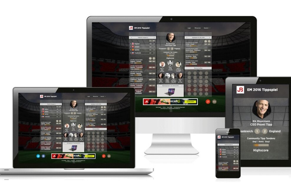 Die Fussball-Tippspiel Web-Applikation „Tipp Striker“ lässt Unternehmen die Emotionen um die EM 2016 nutzen