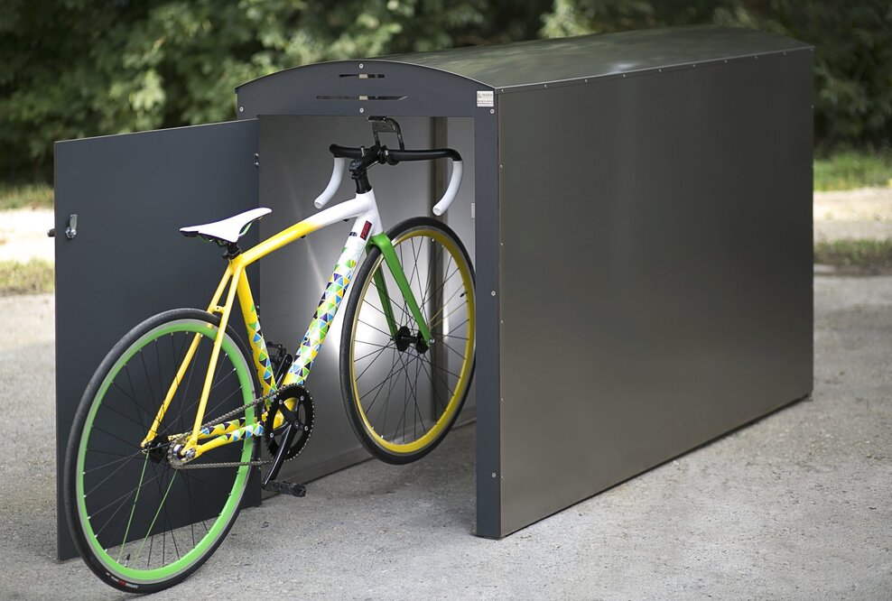 Fahrradbox aus Edelstahl - Fahrradgarage aus Holz
