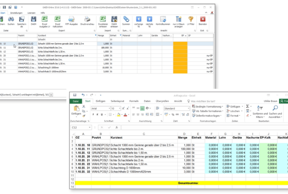 Intelligente GAEB-Schnittstelle für Office-Programme