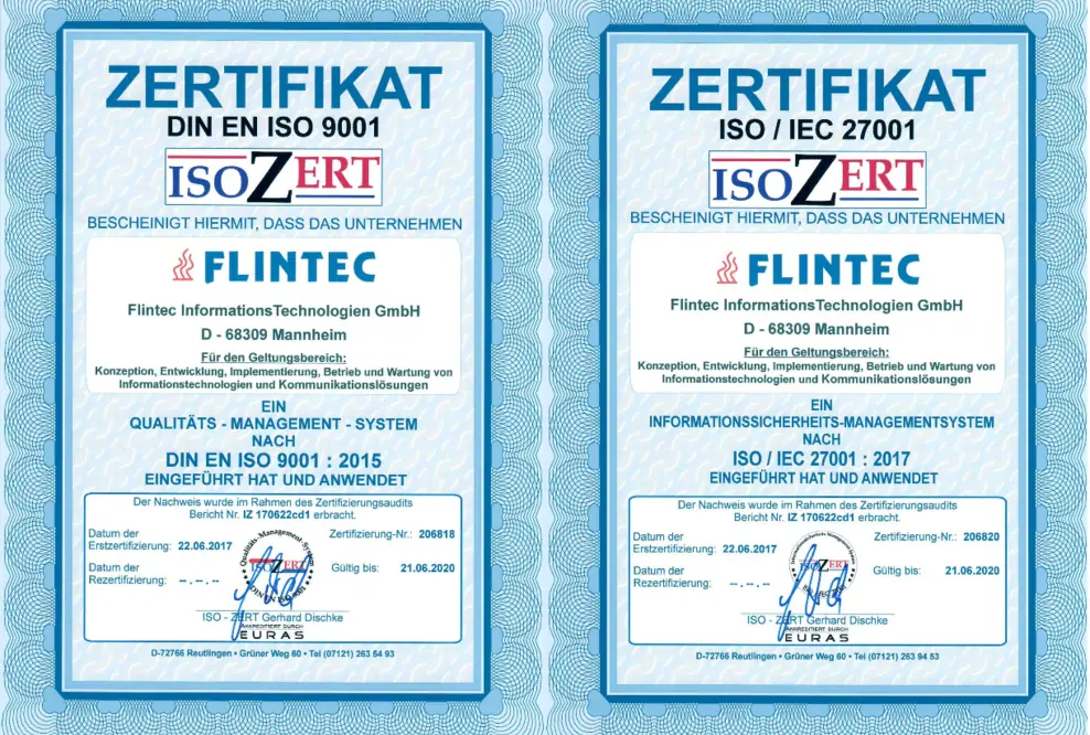 Flintec IT erhält Zertifizierung für Qualität und Informationssicherheit