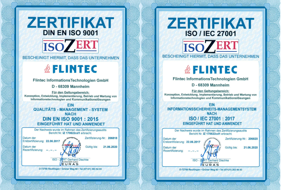 Flintec IT erhält Zertifizierung für Qualität und Informationssicherheit