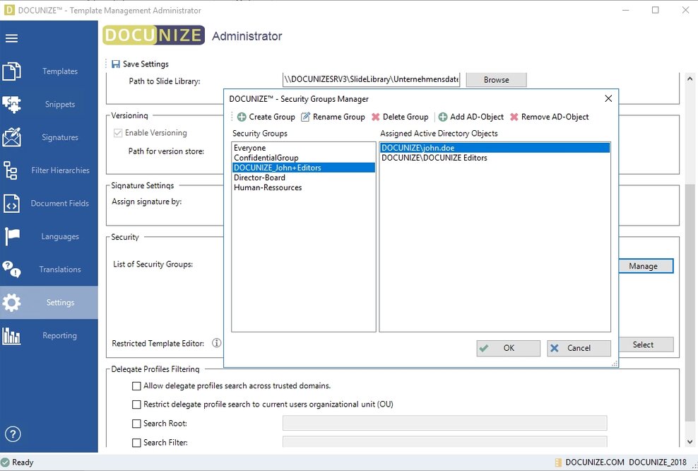 DOCUNIZE™ 2018 mit Vorlagenberechtigungskonzept und PowerPoint-Assistentenfunktion