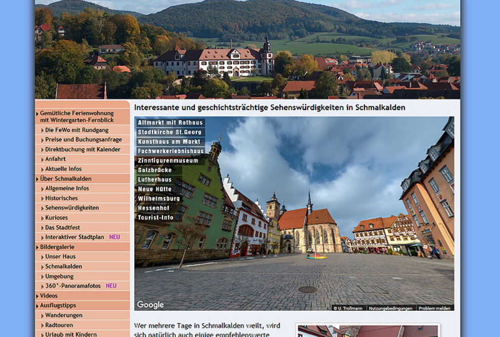 360°-Panoramen als virtuelle Tour durch die hübsche Fachwerkstadt Schmalkalden/Thüringen