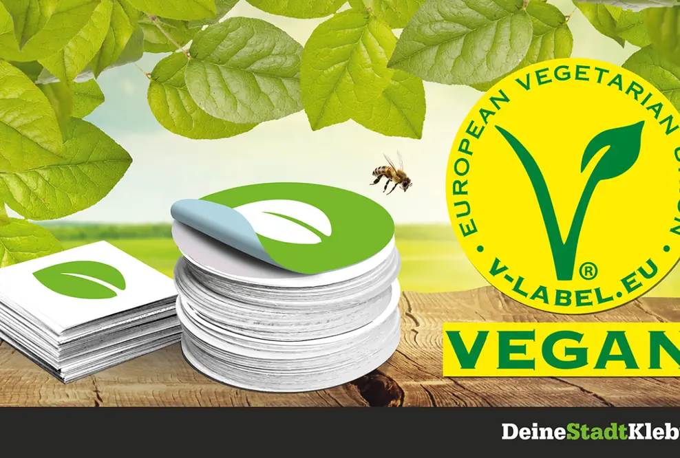 Aufkleber von DeineStadtKlebt mit dem V-Label ausgezeichnet