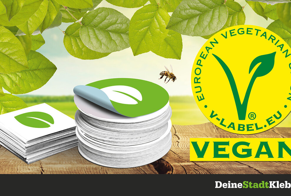 Aufkleber von DeineStadtKlebt mit dem V-Label ausgezeichnet