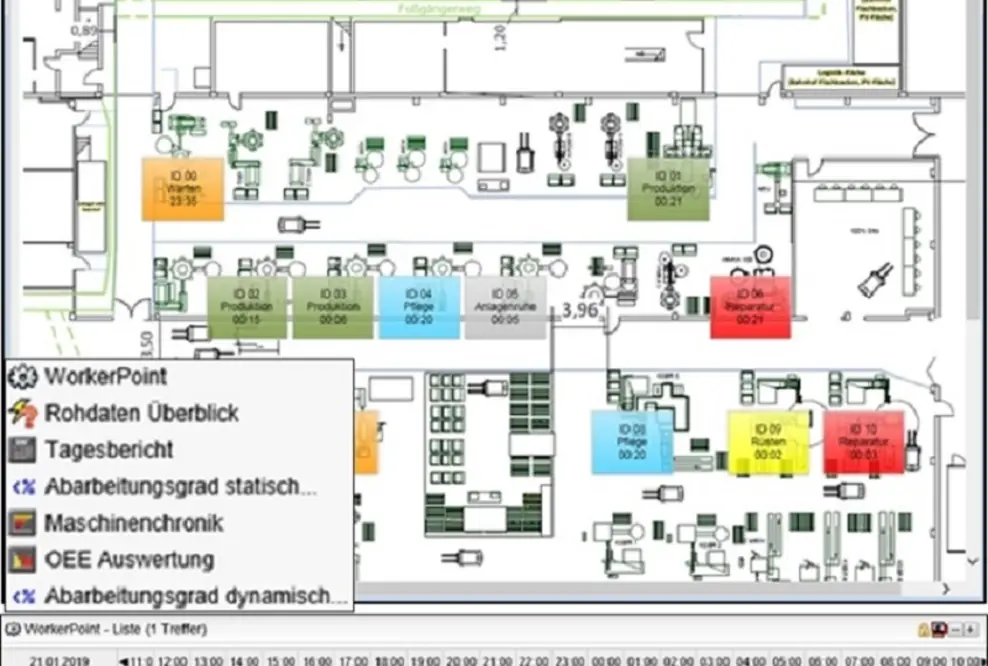 Mit Cosmino aktuelle Maschinen- und Auftragsdaten direkt über Hallen- bzw. Fabrikvisualisierung aufrufen