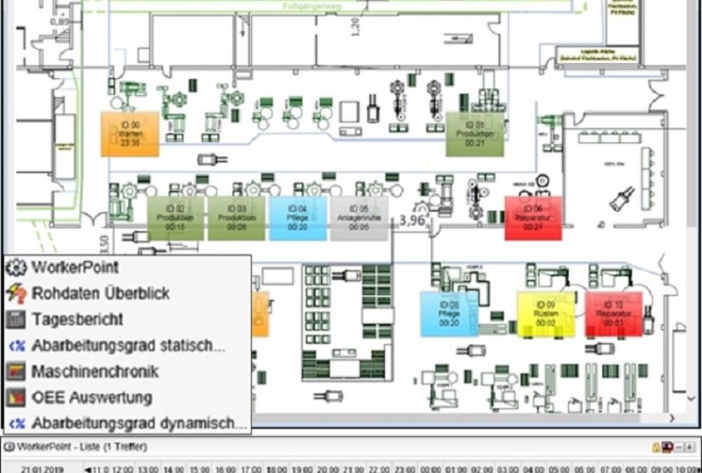 Mit Cosmino aktuelle Maschinen- und Auftragsdaten direkt über Hallen- bzw. Fabrikvisualisierung aufrufen