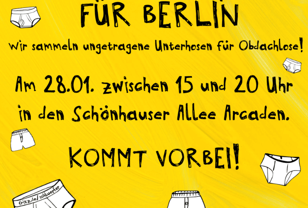 10.000 Schlüpfer für Berlin - Schönhauser Allee Arcaden unterstützen Sammel-Aktion von Radio Fritz und betterplace