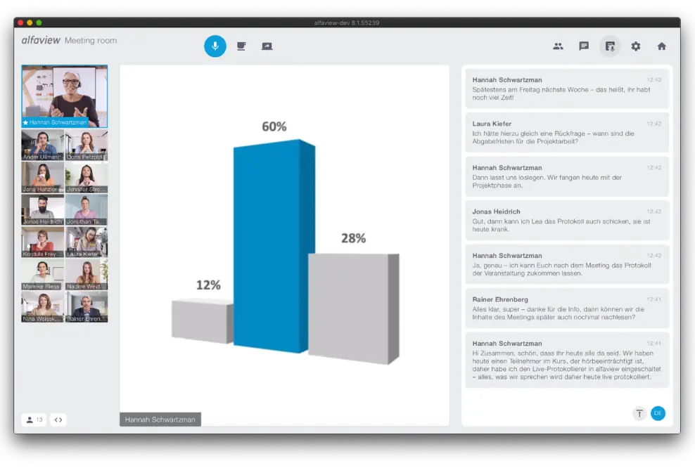 alfaview: Virtueller Klassenraum mit Live-Protokollierung und Live-Übersetzung