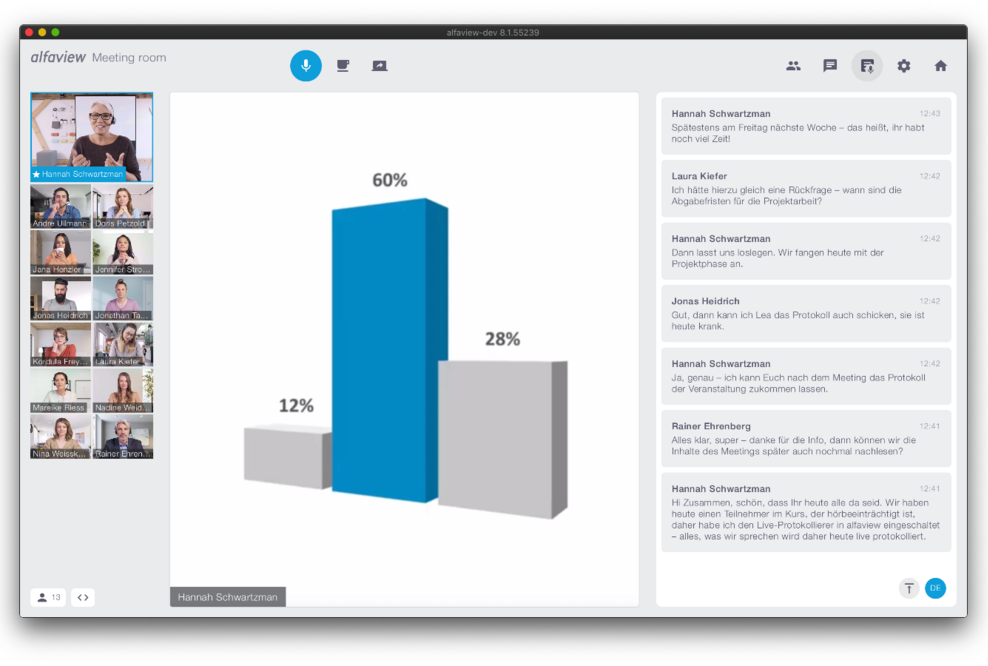 alfaview: Virtueller Klassenraum mit Live-Protokollierung und Live-Übersetzung