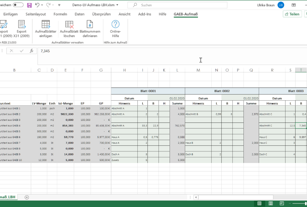 GAEB-Datenaustausch mit GAEB-Online 2018: Aufmaß und Rechnung