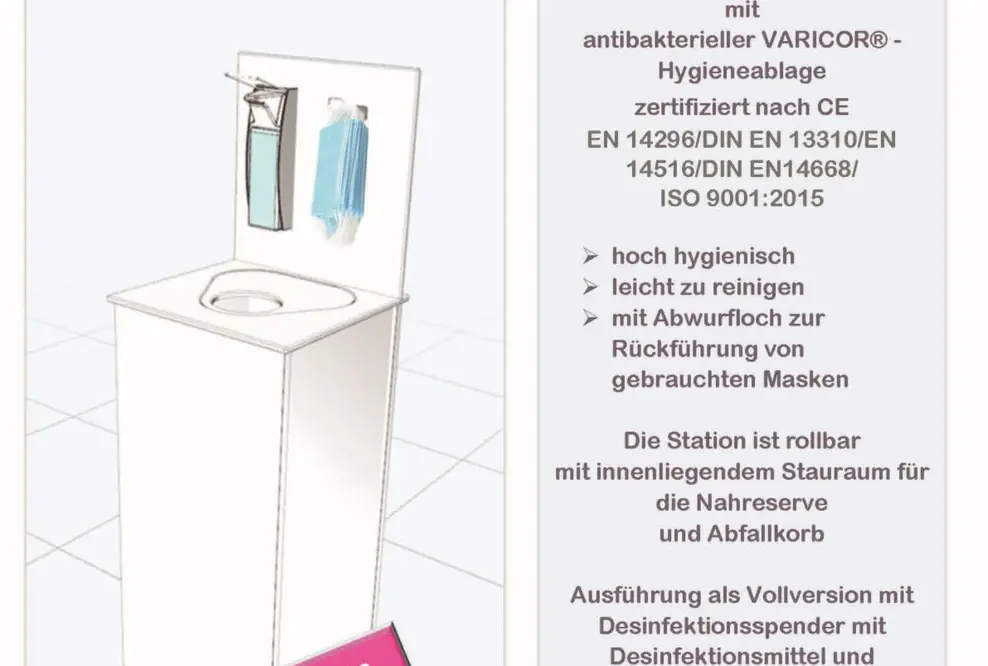 Neu entwickelte mobile Hygienestation mit antibakterieller Oberfläche