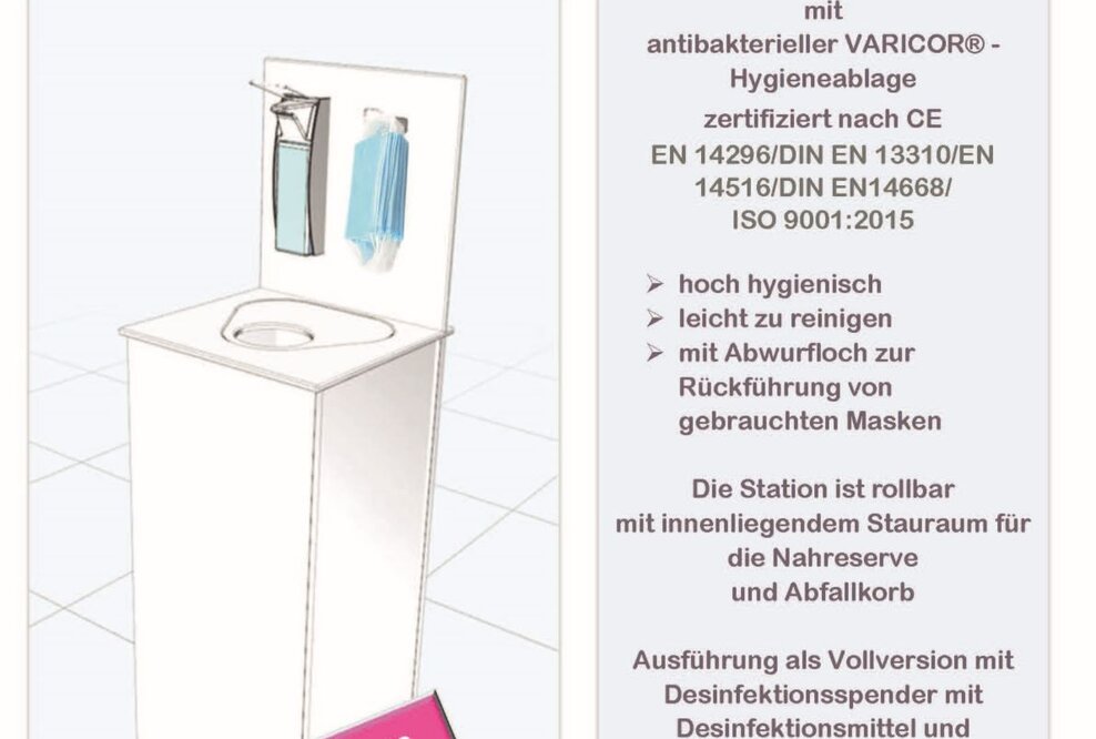 Neu entwickelte mobile Hygienestation mit antibakterieller Oberfläche