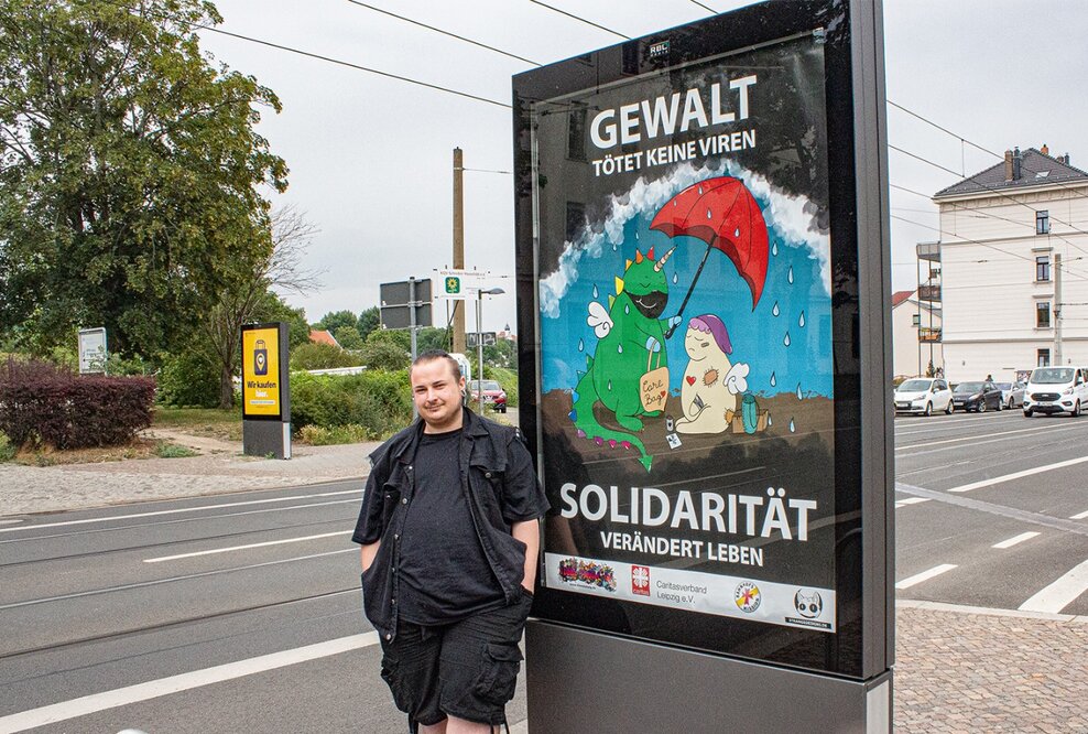 Solidarität verändert Leben – Umschüler plakatiert Leipzig