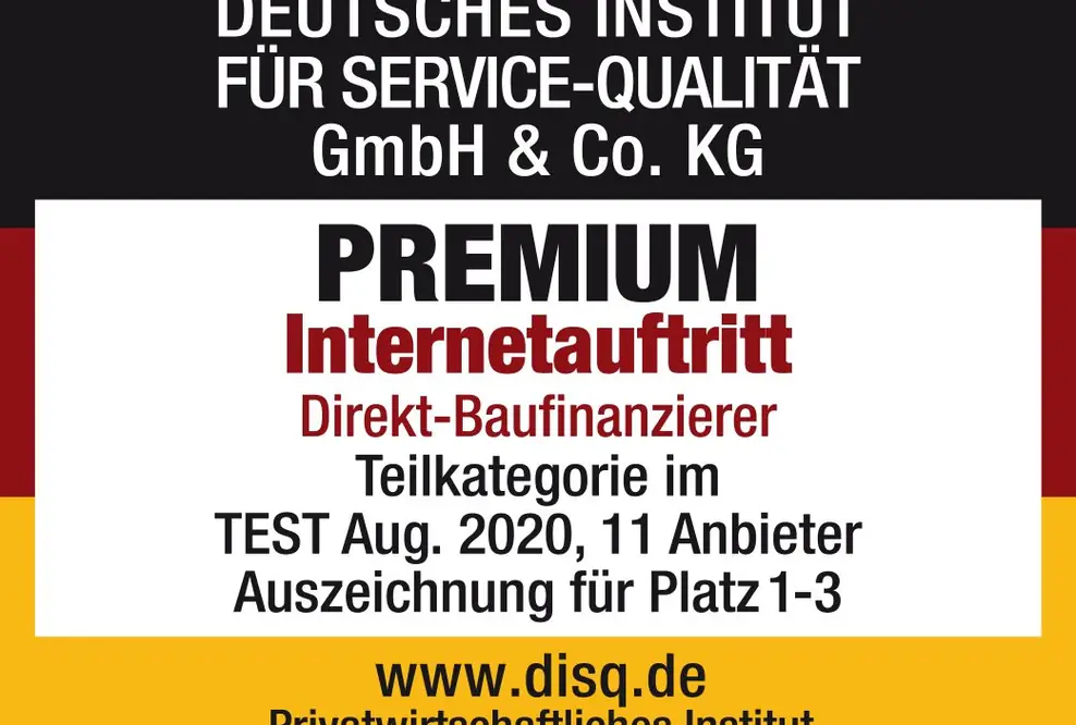 Direkt-Baufinanzierer DISQ-Studie: Premium-Auszeichnung für DTW | Immobilienfinanzierung
