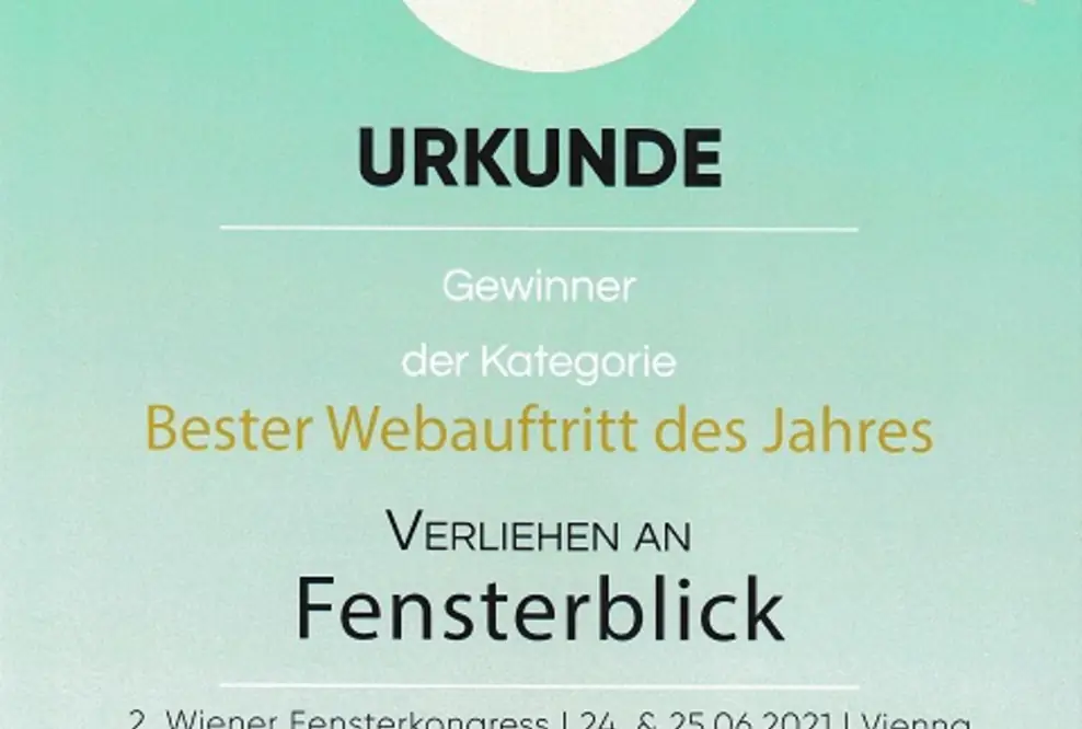 Fensterblick gewinnt beim 2. Wiener Fensterkongress in der Kategorie „Bester Webauftritt“