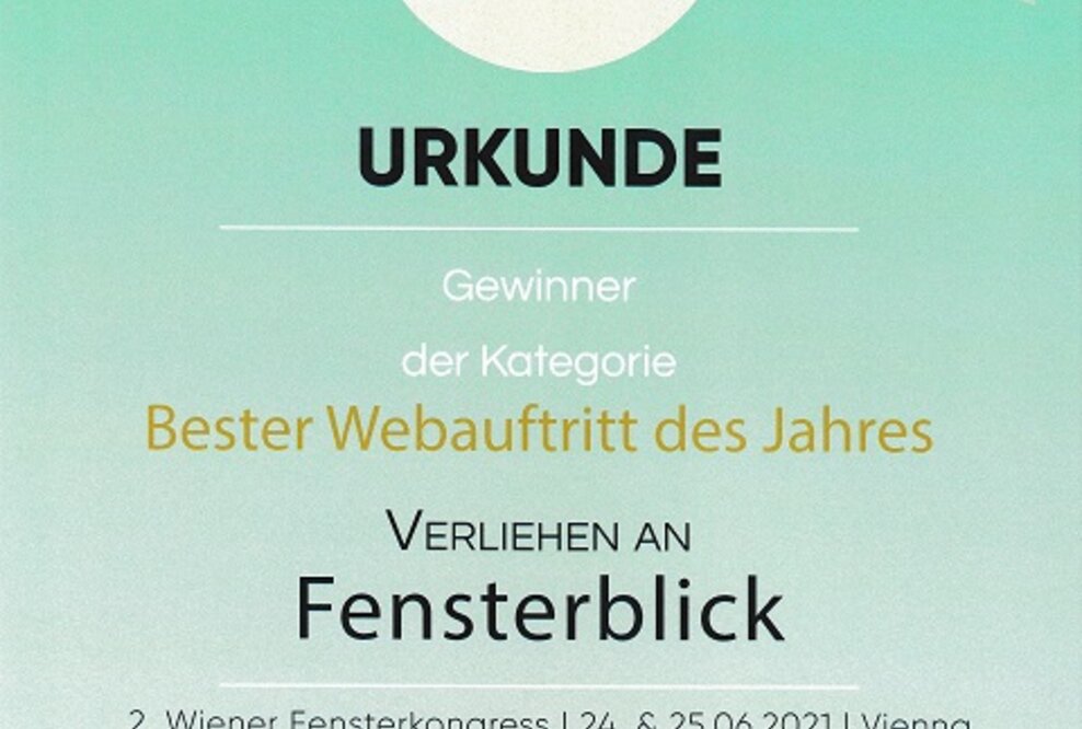 Fensterblick gewinnt beim 2. Wiener Fensterkongress in der Kategorie „Bester Webauftritt“