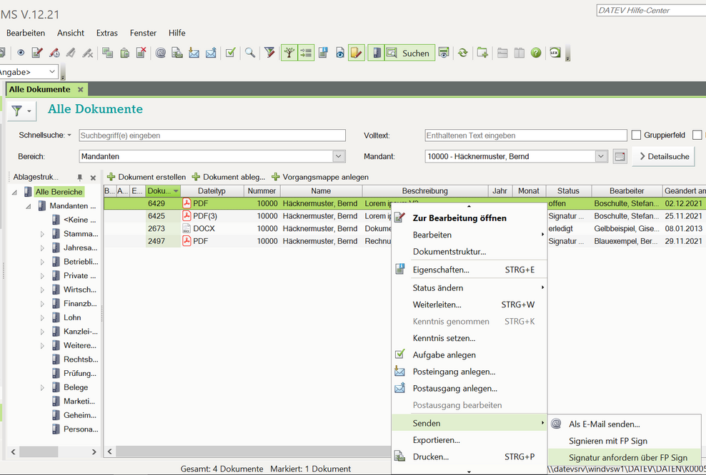 Elektronische Unterschrift FP SIGN jetzt im DATEV DMS integriert