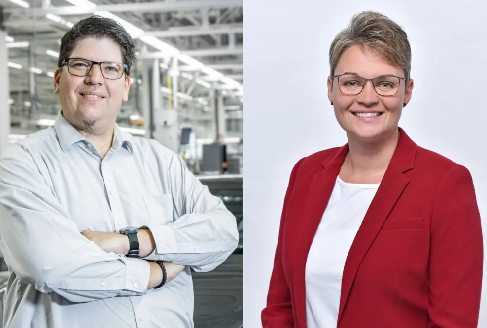 Alexander Reinhart (li.) und Karola Frank (re.) sitzen seit Januar 2022 für die Arbeitnehmerseite im Aufsichtsrat der AUDI AG.