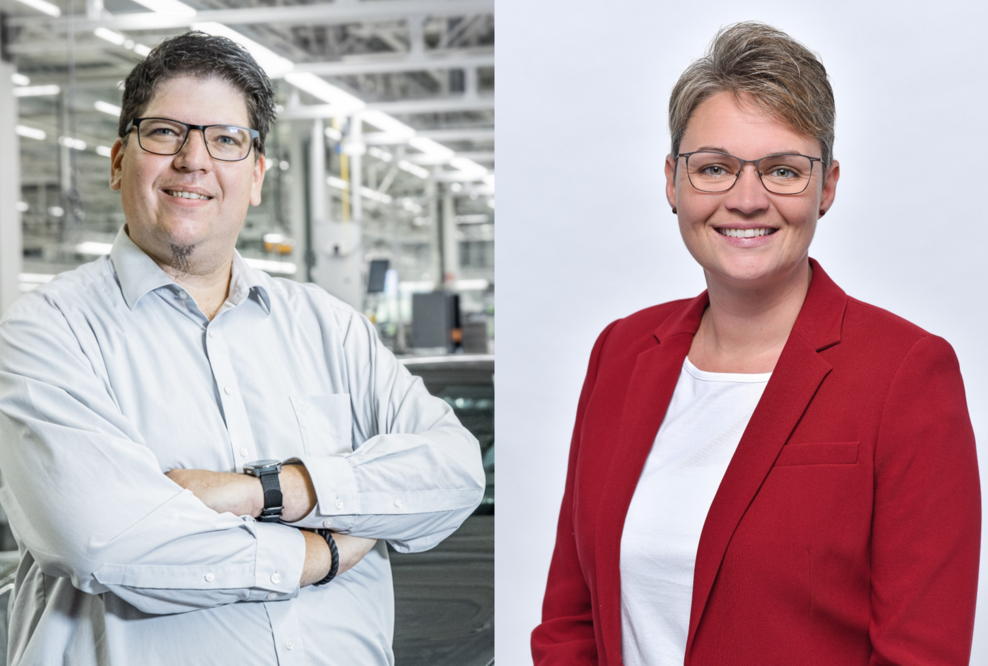Alexander Reinhart (li.) und Karola Frank (re.) sitzen seit Januar 2022 für die Arbeitnehmerseite im Aufsichtsrat der AUDI AG.