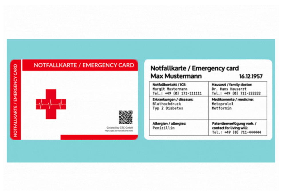  Notfallkarte: PVC-Karte im Scheckkartenformat für die