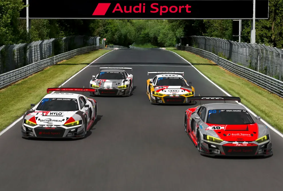 Audi R8 LMS #40 (Audi Sport Team Scherer PHX), Mike Rockenfeller/Timo Scheider/Martin Tomczyk; Audi R8 LMS #1 (Audi Sport Team Scherer PHX), Mattia Drudi/Ricardo Feller/Dennis Lind/Frédéric Vervisch; Audi R8 LMS #39 (Audi Sport Team Land), Christopher Haase/Christopher Mies/Patric Niederhauser; Audi R8 LMS #22 (Audi Sport Team Car Collection), Luca Engstler/Max Hofer/Gilles Magnus/Dennis Marschall