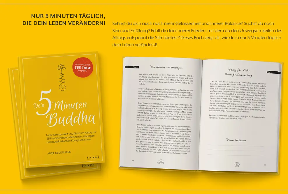 Buchveröffentlichung: Dein 5-Minuten-Buddha - Mehr Achtsamkeit und Glück im Alltag mit 365 inspirierende Weisheiten, Übungen und buddhistischen Kurzgeschichten 