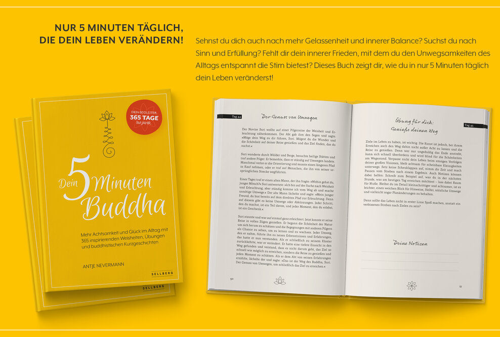 Buchveröffentlichung: Dein 5-Minuten-Buddha - Mehr Achtsamkeit und Glück im Alltag mit 365 inspirierende Weisheiten, Übungen und buddhistischen Kurzgeschichten 