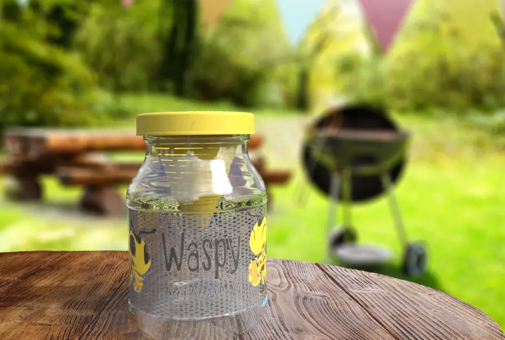 Waspy auf Gartentisch beim Grillen