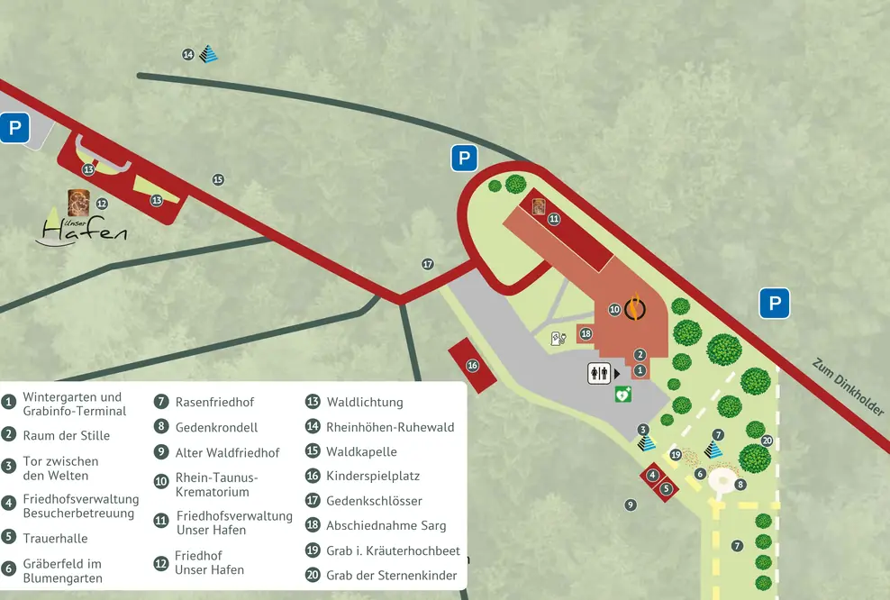 Standortkarte des Krematoriums mit umgebenen Friedhöfen