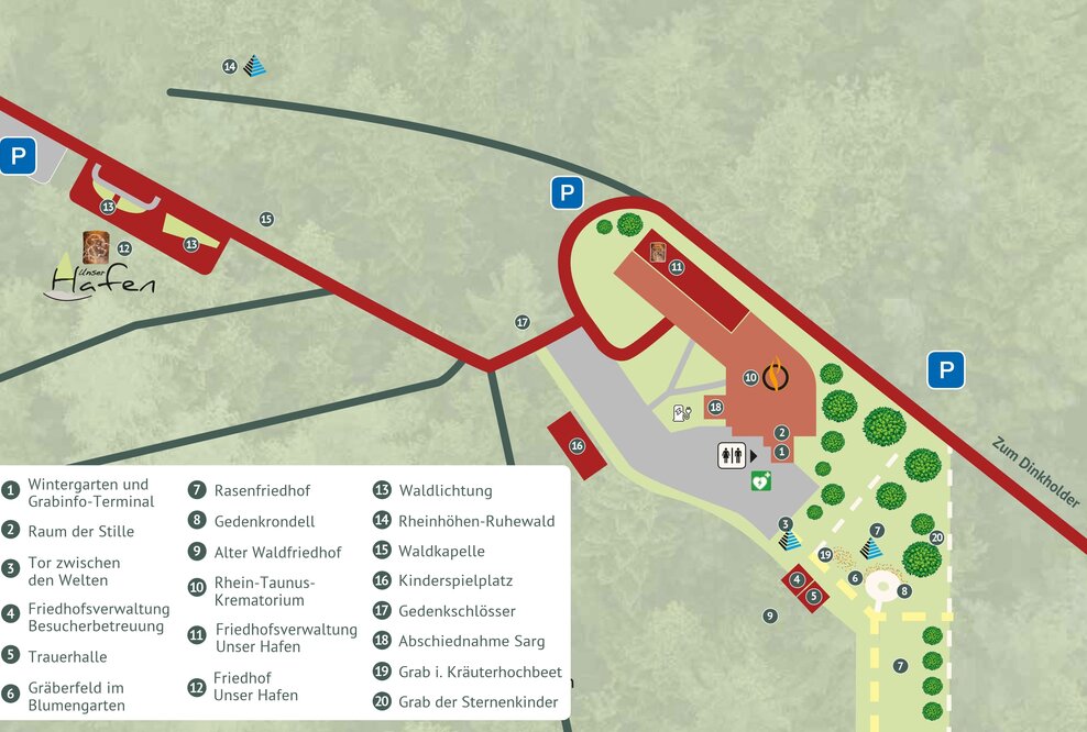 Standortkarte des Krematoriums mit umgebenen Friedhöfen