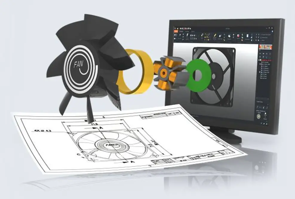 stilisierter Computerbildschirm mit der Software 3D-Tool