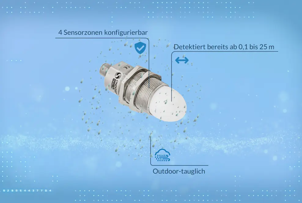 Der robuste Anti-Kollisionsradar OndoSense reach WA bietet bis zu 4 Sensorzonen und detektiert Objekte bereits ab 0,1 und bis 25 Meter. 