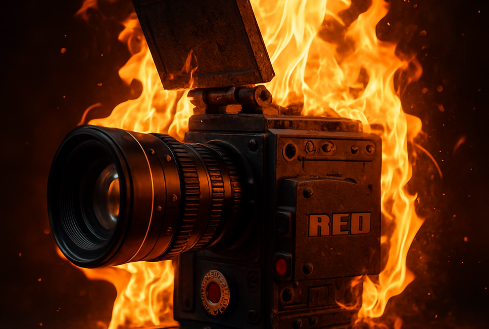 Eine brennende Red Digital Cinema Kamera 