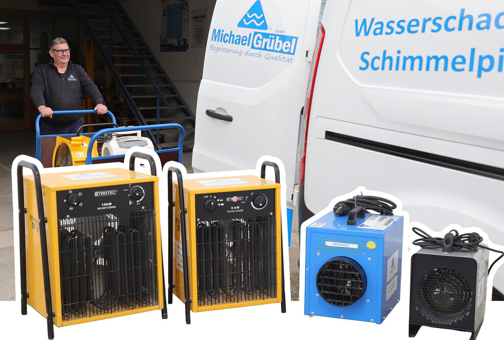 Die Michael Grübel GmbH vermietet mit über 30 Jahren Erfahrung professionelle Bautrockner und Heizgeräte 
