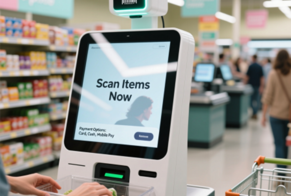 Modernes SB-Kassensystem in einer stilvollen Einzelhandelsumgebung