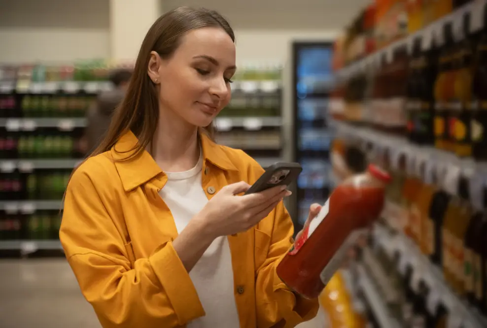 Frau scannt Cashback-Aktion im LEH