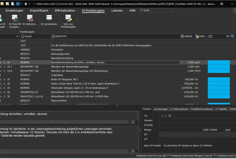 GAEB-Online 2025 im Darkmode