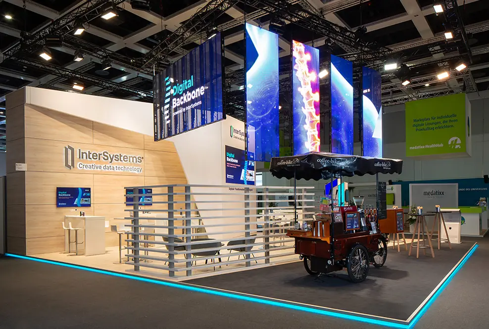 LED Mesh Panels, Messestand Intersystems, Messebau ISINGERMERZ