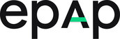 Das epap Logo ist ein schwarzer Schriftzug der Schriftart GT Walsheim, das den Firmennamen zeigt. Es wird ein grüner Akzent gesetzt