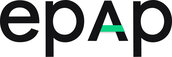 Das epap Logo ist ein schwarzer Schriftzug der Schriftart GT Walsheim, das den Firmennamen zeigt. Es wird ein grüner Akzent gesetzt 