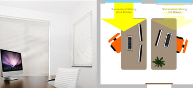 Plissees auch im Büro als Blendschutz und Fensterdekoration nutzen