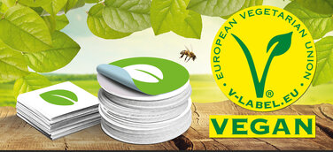 Aufkleber von DeineStadtKlebt mit dem V-Label ausgezeichnet